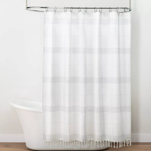 Hearth & Hand String Plaid Shower Curtain Tassel